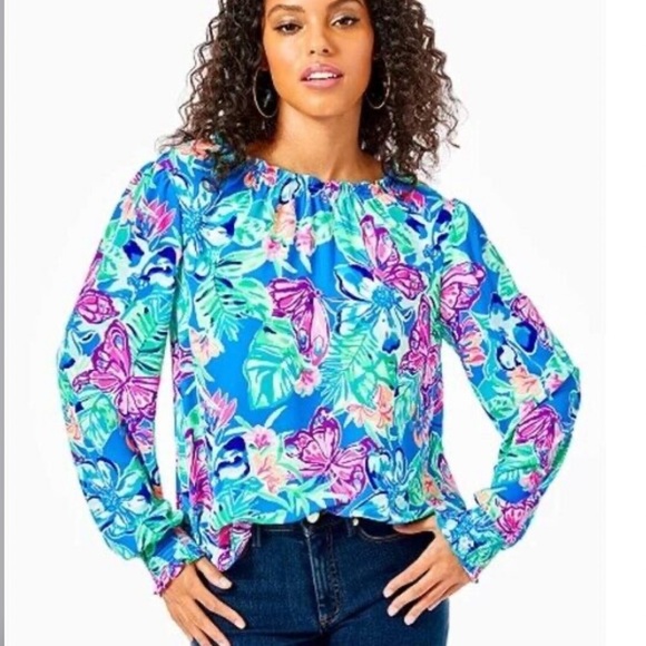 Lily Pulitzer Luce top in Isle Back Back butterfly and floral NWT size Large - Picture 1 of 8